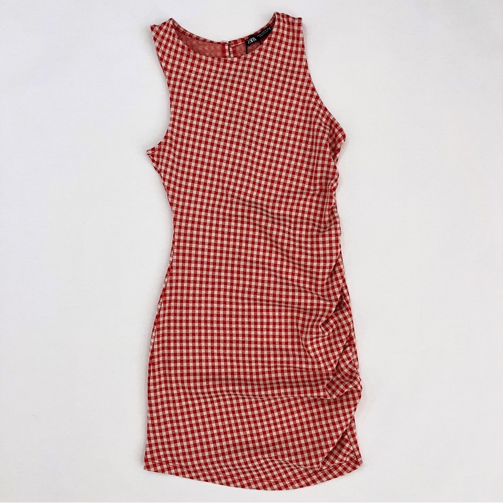 Zara Red Gingham Ruched Dress